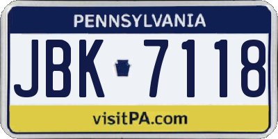 PA license plate JBK7118