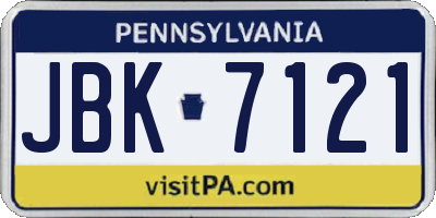 PA license plate JBK7121