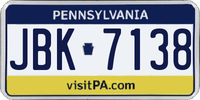 PA license plate JBK7138