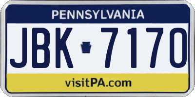 PA license plate JBK7170