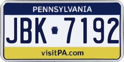 PA license plate JBK7192