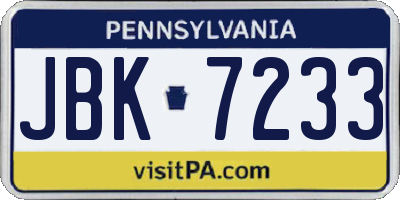 PA license plate JBK7233