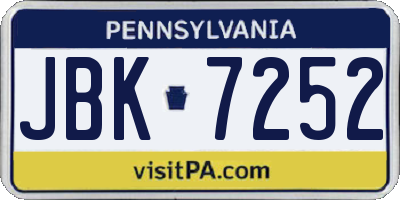 PA license plate JBK7252