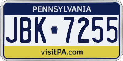 PA license plate JBK7255