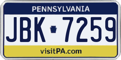 PA license plate JBK7259