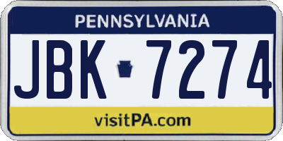 PA license plate JBK7274