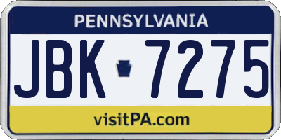 PA license plate JBK7275