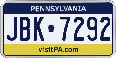 PA license plate JBK7292