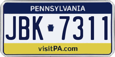 PA license plate JBK7311