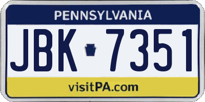 PA license plate JBK7351