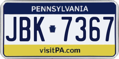 PA license plate JBK7367
