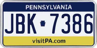PA license plate JBK7386