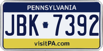 PA license plate JBK7392