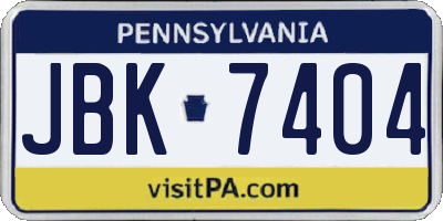 PA license plate JBK7404