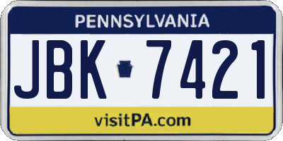 PA license plate JBK7421