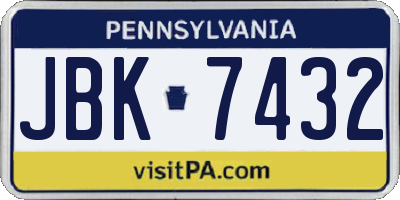 PA license plate JBK7432