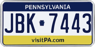 PA license plate JBK7443