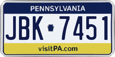 PA license plate JBK7451