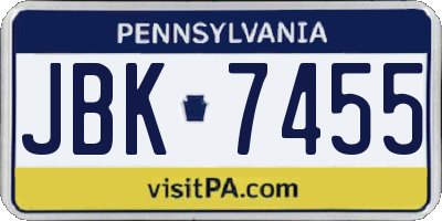 PA license plate JBK7455