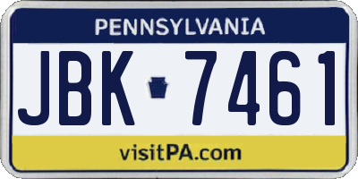 PA license plate JBK7461