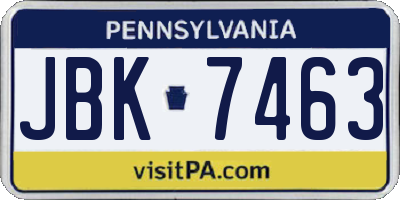 PA license plate JBK7463