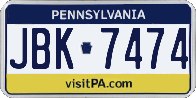 PA license plate JBK7474