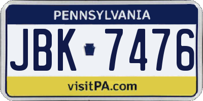 PA license plate JBK7476