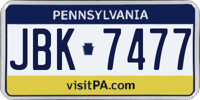 PA license plate JBK7477
