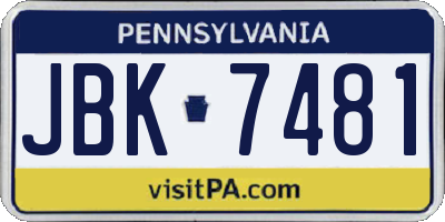 PA license plate JBK7481
