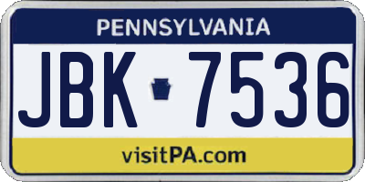 PA license plate JBK7536