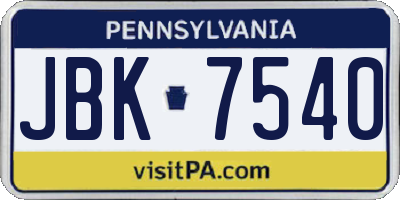 PA license plate JBK7540