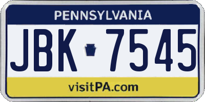 PA license plate JBK7545