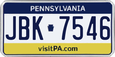 PA license plate JBK7546