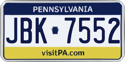 PA license plate JBK7552