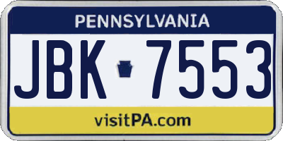 PA license plate JBK7553