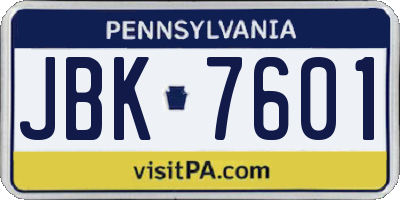 PA license plate JBK7601