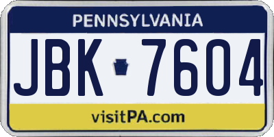 PA license plate JBK7604