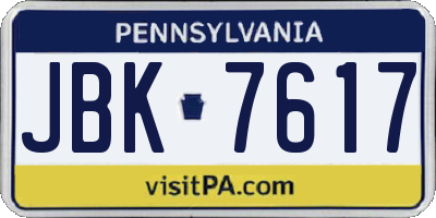 PA license plate JBK7617
