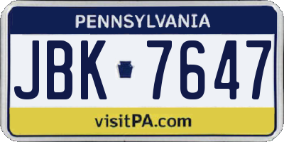 PA license plate JBK7647