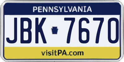 PA license plate JBK7670