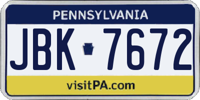 PA license plate JBK7672