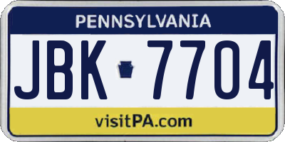 PA license plate JBK7704