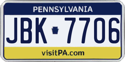 PA license plate JBK7706