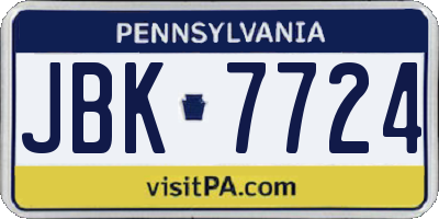 PA license plate JBK7724