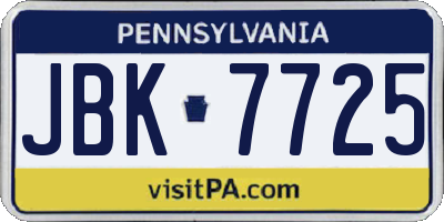 PA license plate JBK7725