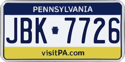 PA license plate JBK7726
