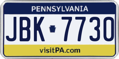 PA license plate JBK7730