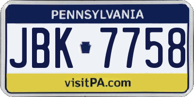 PA license plate JBK7758