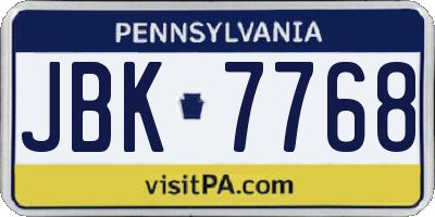 PA license plate JBK7768