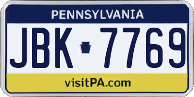 PA license plate JBK7769